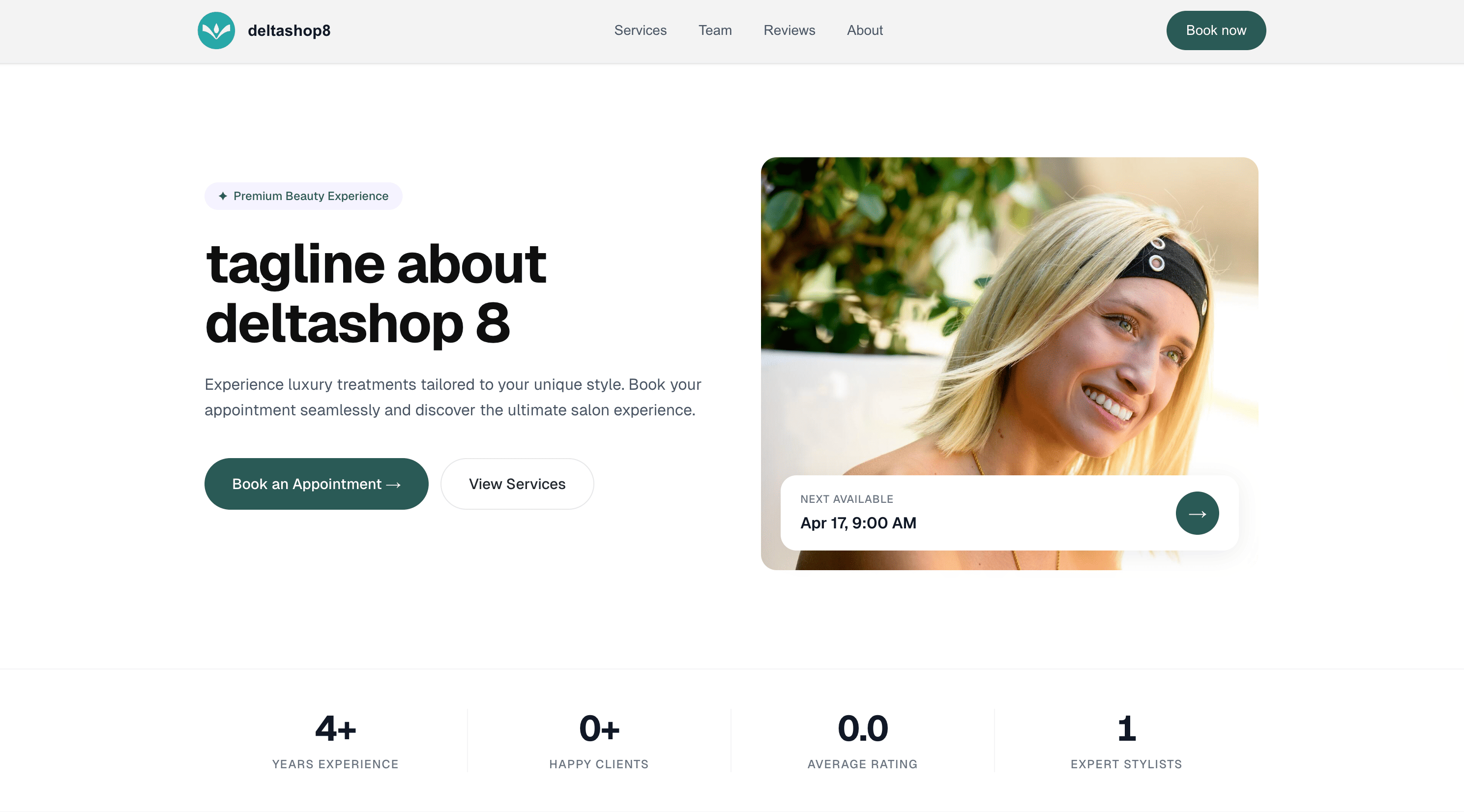 SaaS interface showing a website template with a clean, modern design